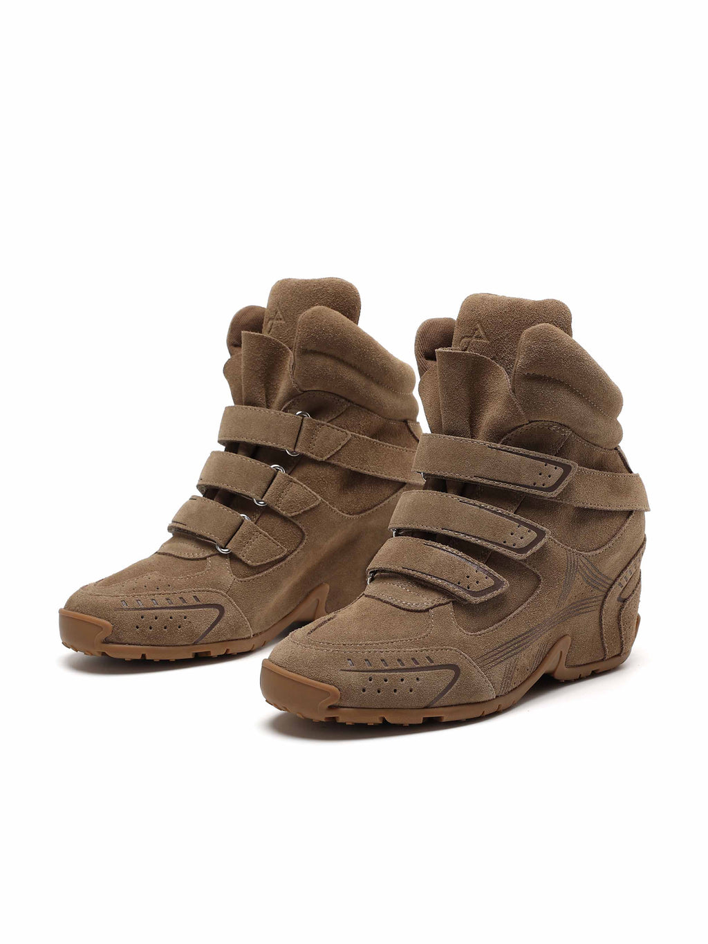 THETIS Triple-Strap Wedge Sneakers Khaki Brown