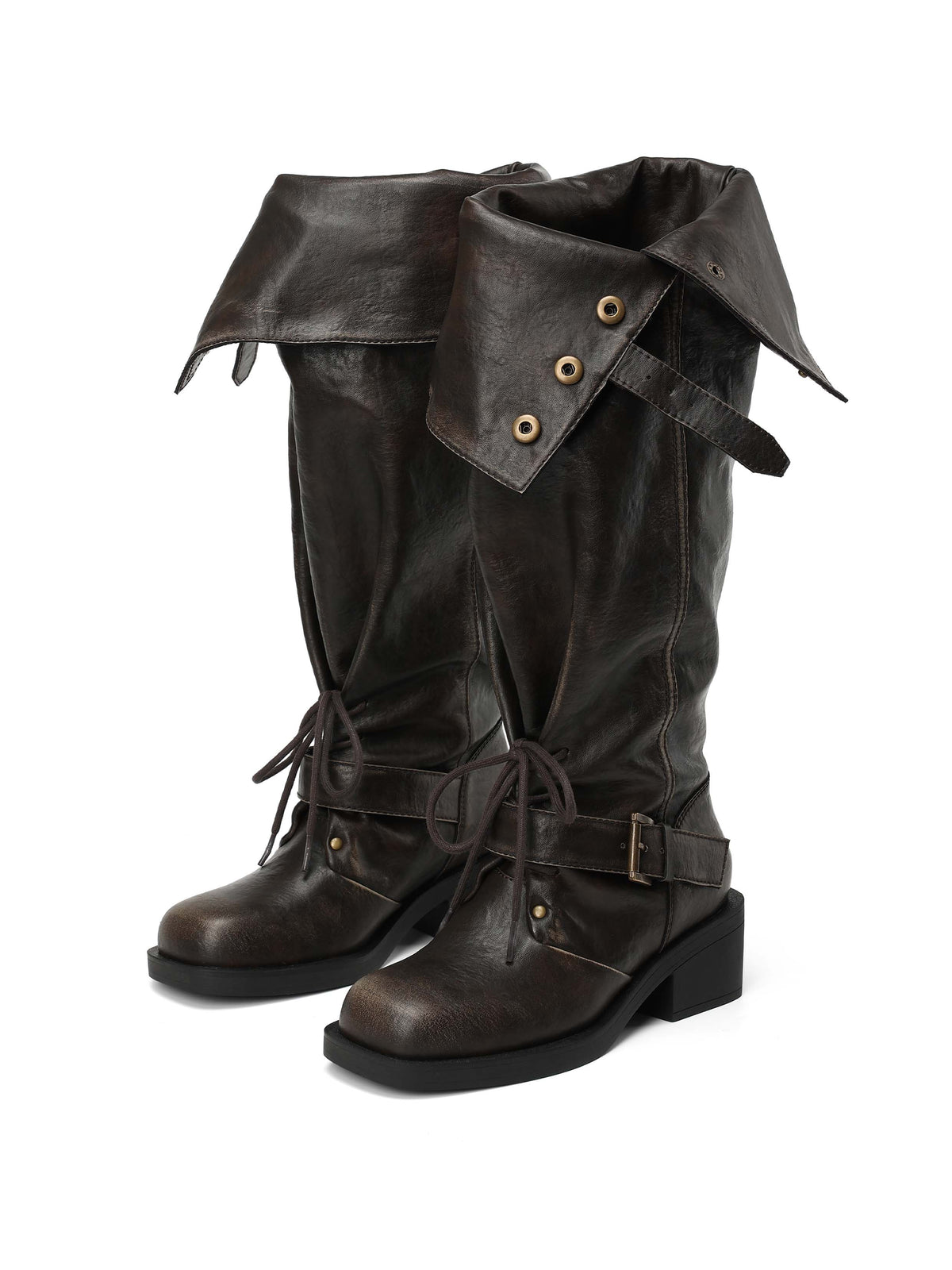 EIDOTHEA Convertible Knee-High Boots Distressed Black