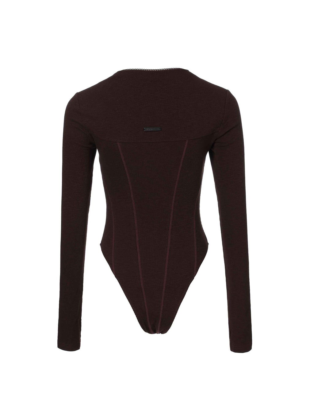 Contrast Seam Square-Neck Bodysuit Purple Brown