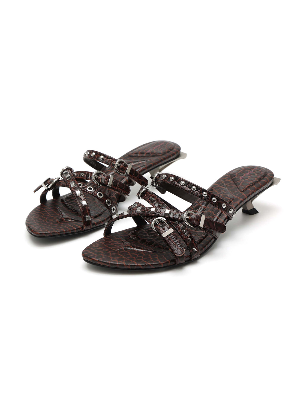 LEDA Studded Strappy Opener Heel Sandals Espresso Brown