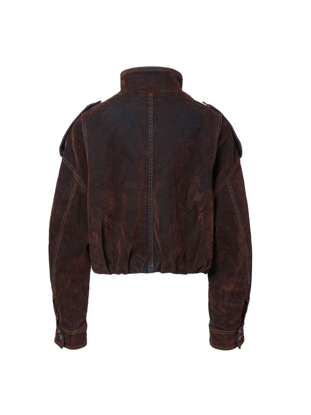 Washed Belted Cropped Moto Jacket Reddish Brown