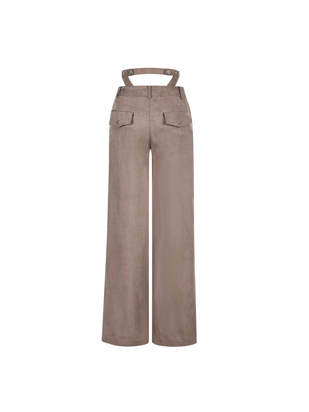 Cutout Buckle Straight-Leg Pants Taupe Brown