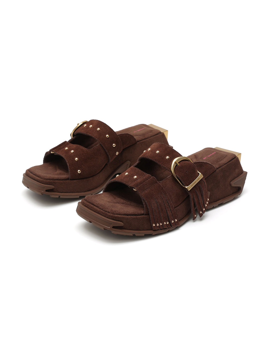 HECATE Fringe Platform Slides Chestnut Brown