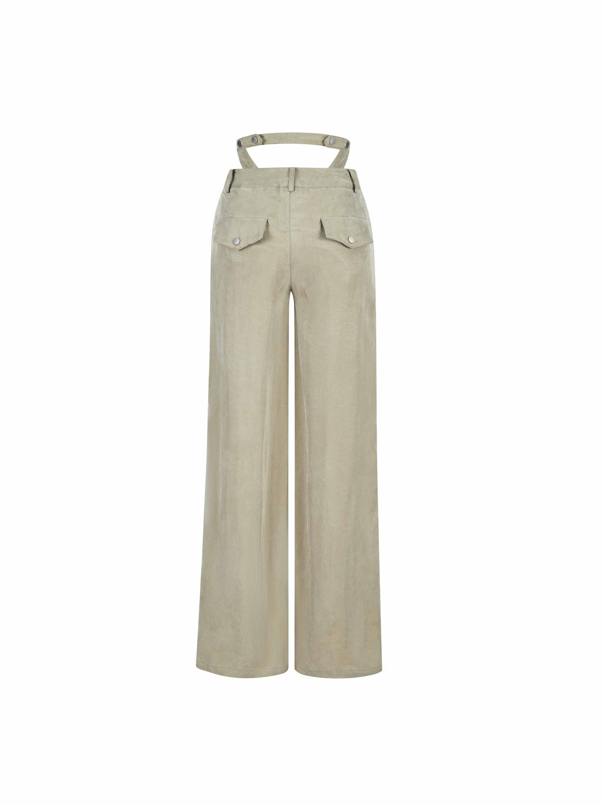 Cutout Buckle Straight-Leg Pants Sage Beige