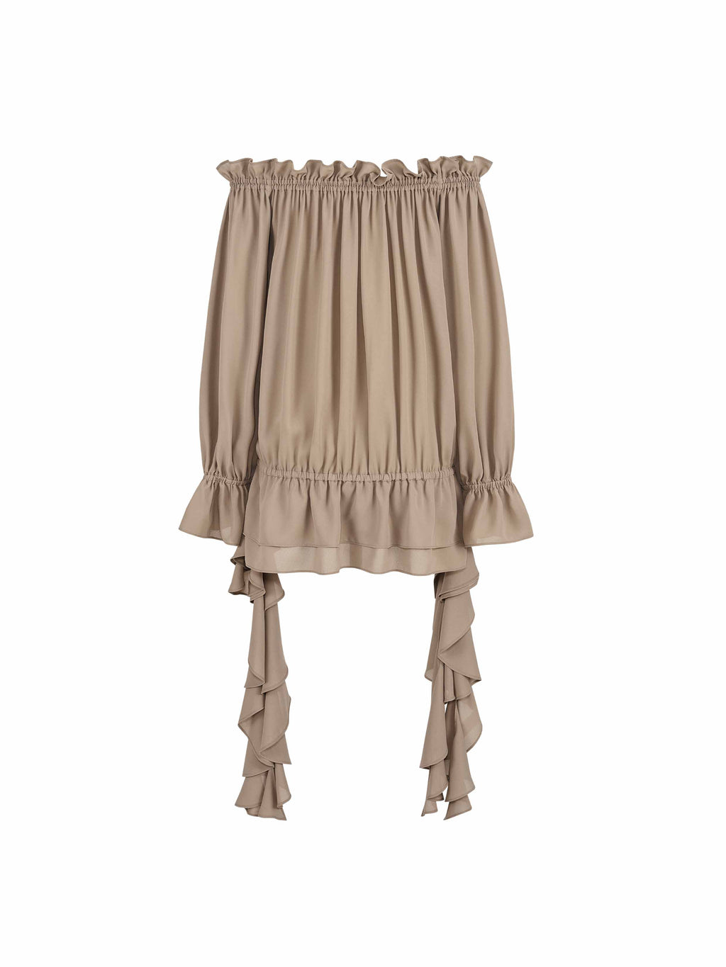 Crystal Ruffle Off-Shoulder Blouse Brown