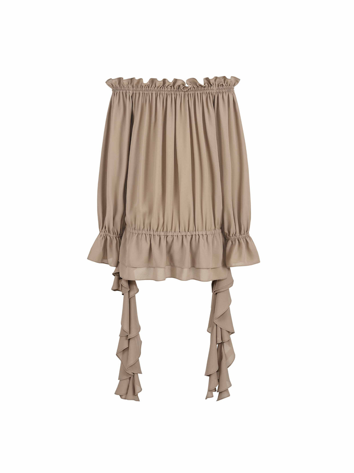 Crystal Ruffle Off-Shoulder Blouse Brown