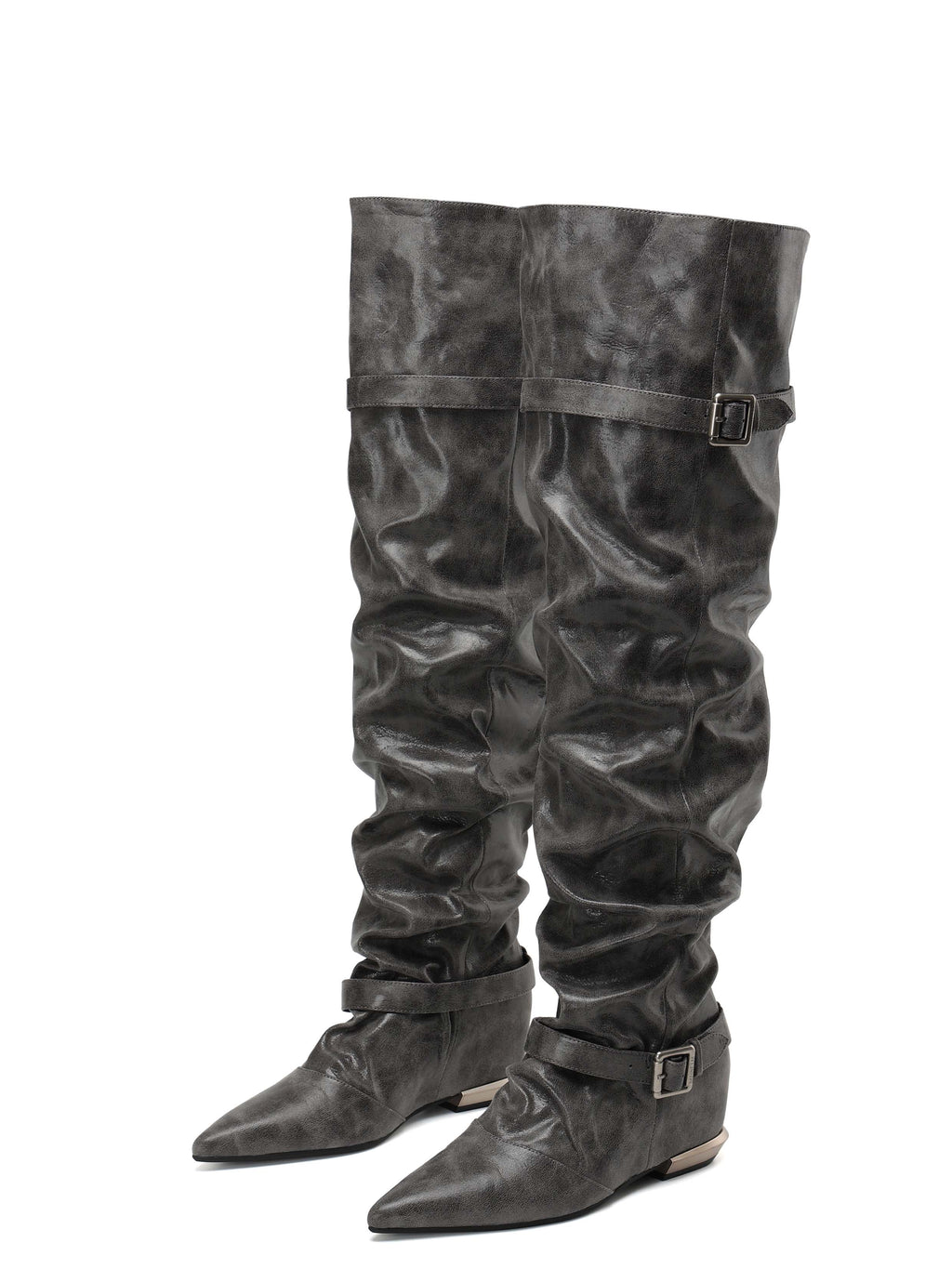 PEITHO Pointed-Toe Wedge OTK Boots Gray