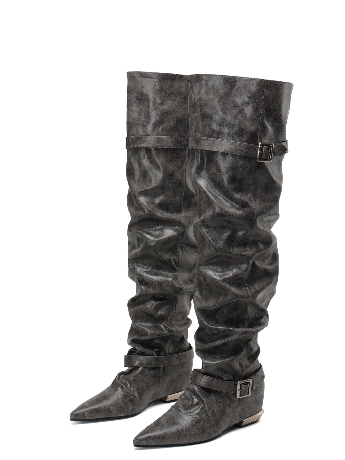 PEITHO Pointed-Toe Wedge OTK Boots Gray
