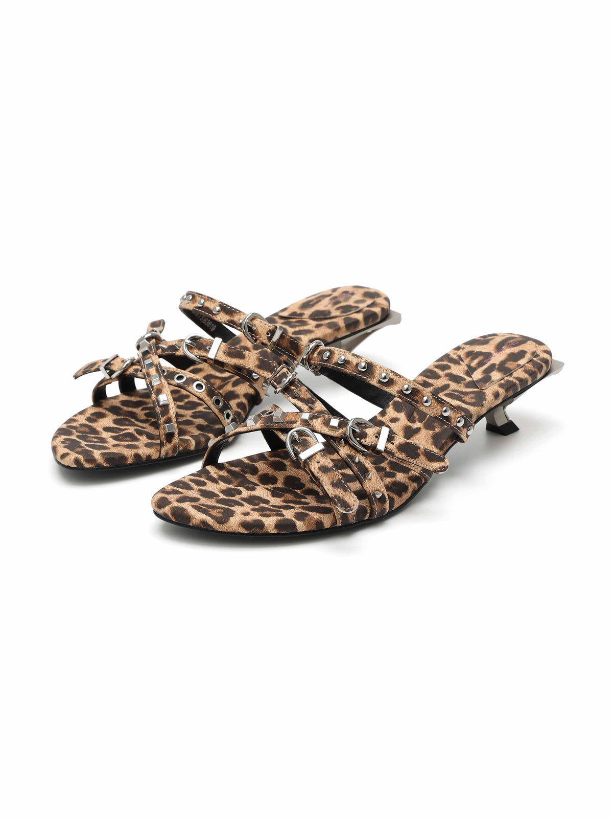 LEDA Studded Strappy Opener Heel Sandals Leopard Brown