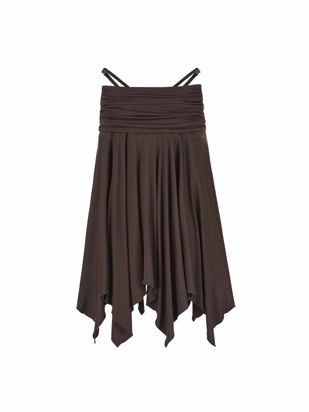 Ruched Asymmetric Midi Skirt Espresso Brown