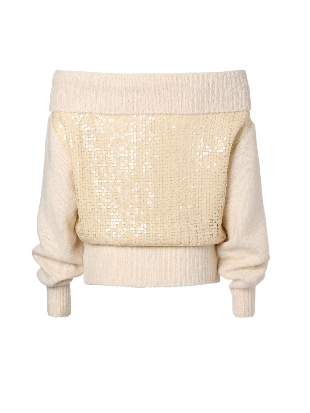 Off-Shoulder Sequin Knit Sweater Beige