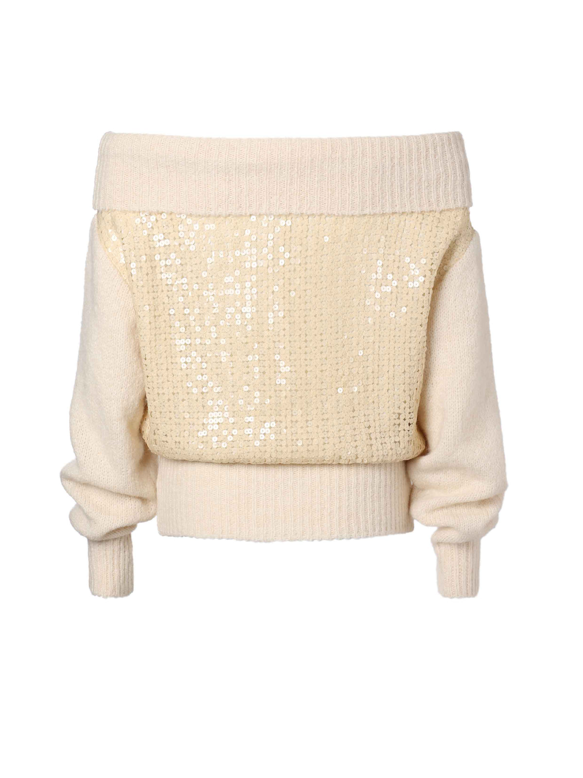 Off-Shoulder Sequin Knit Sweater Beige