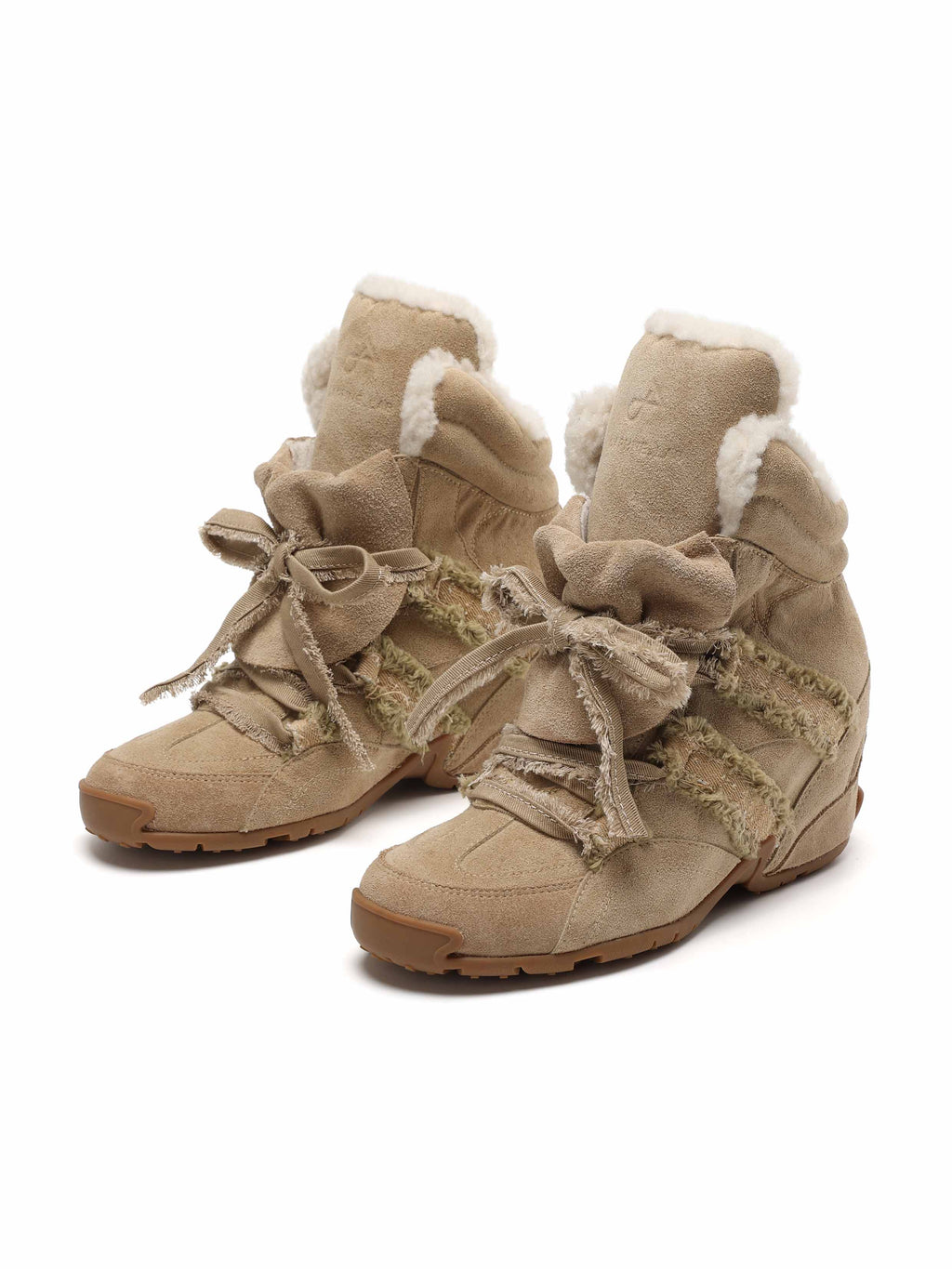ARIADNE Distressed Wedge Sneakers Light Khaki