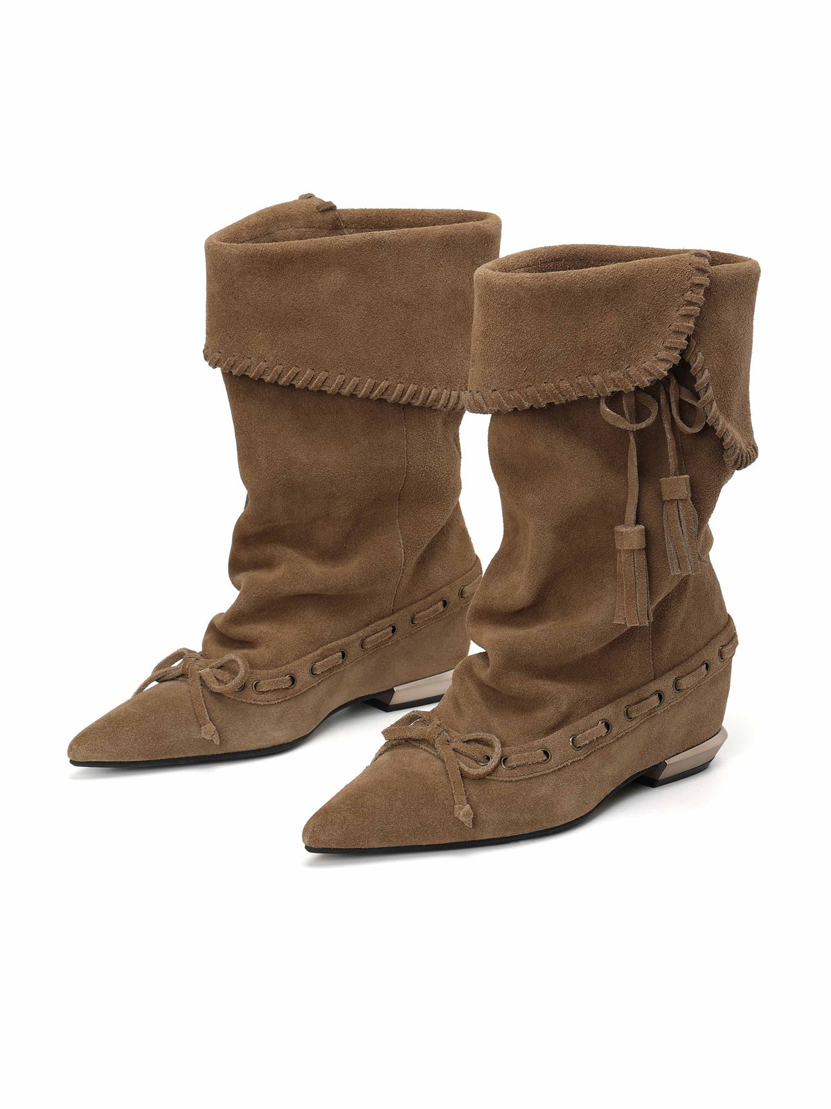 DANAE Fold-Over Tassel High Ankle Boots Khaki Brown