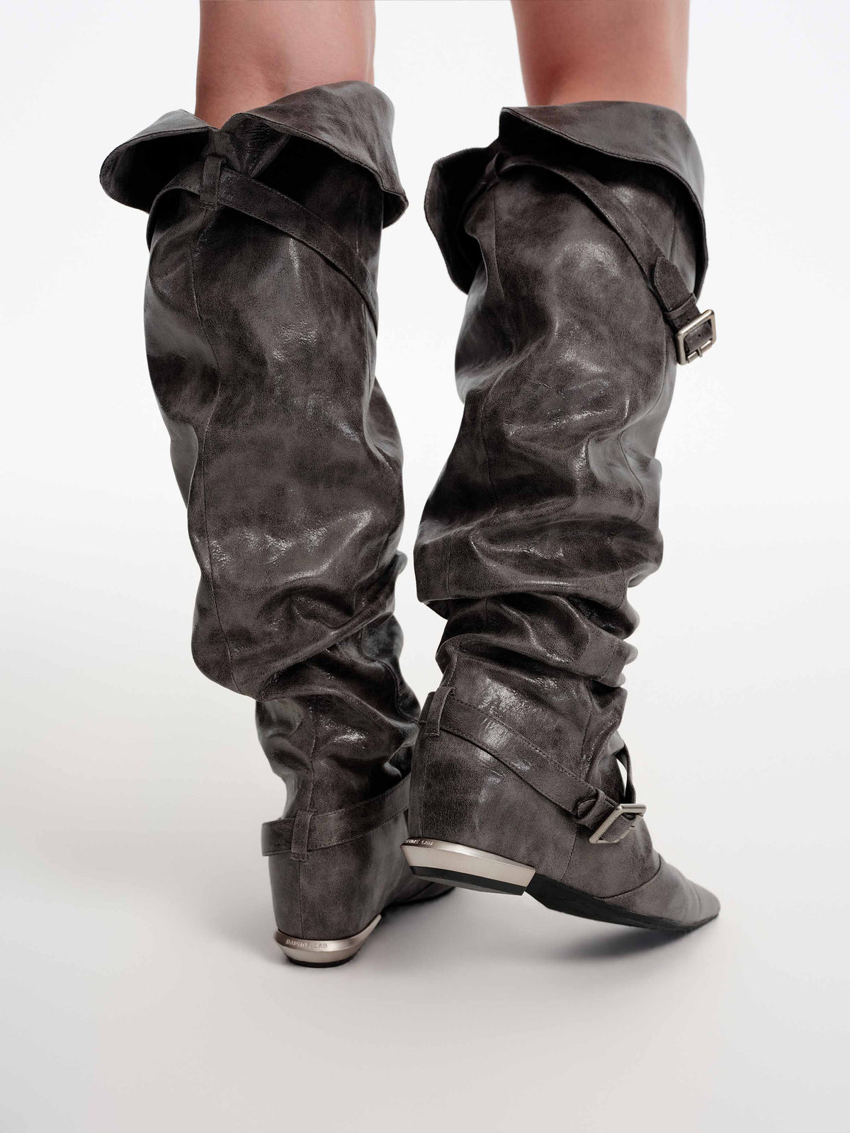 PEITHO Pointed-Toe Wedge OTK Boots Gray