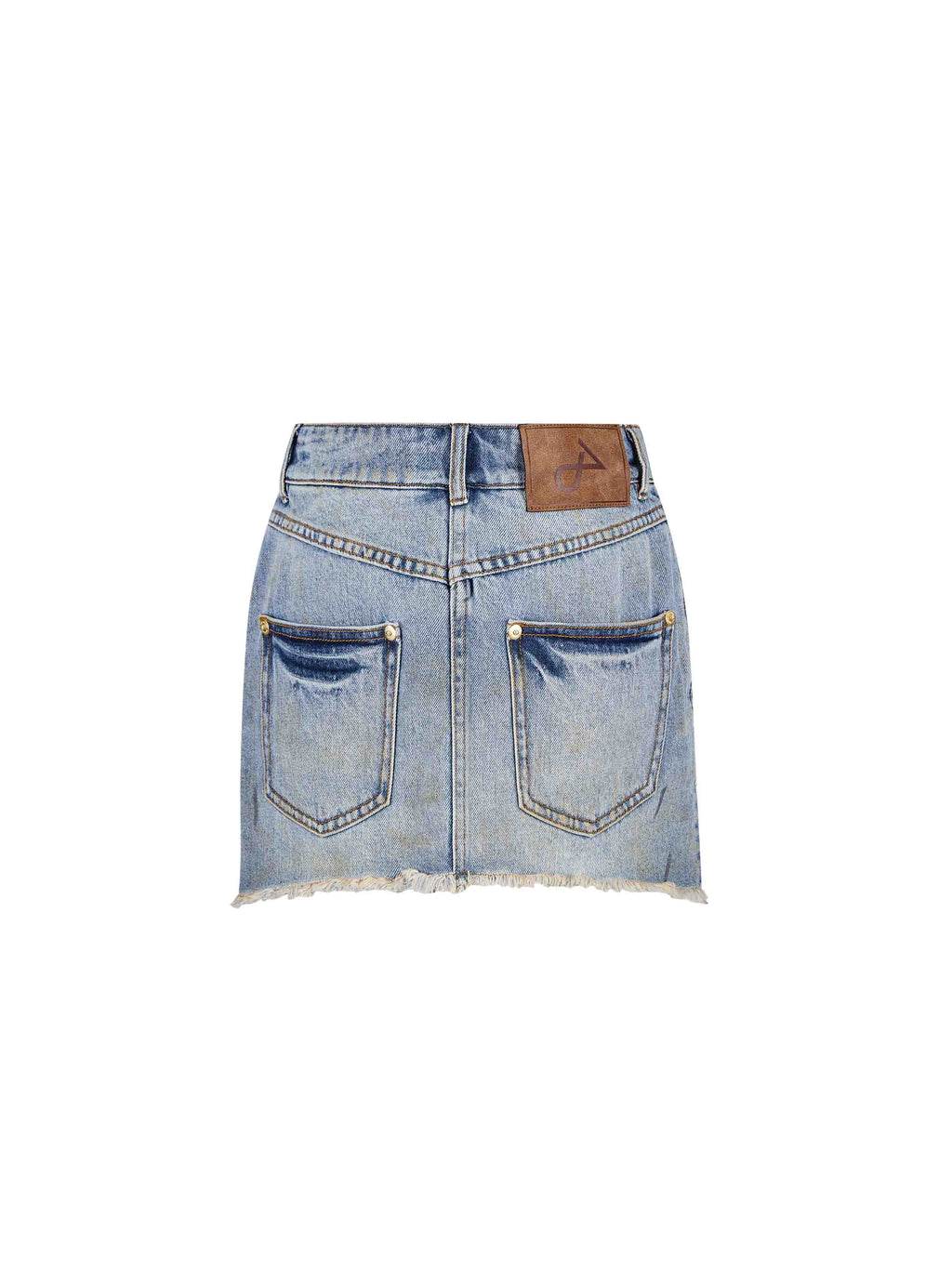 Studded Denim Mini Skirt Light Blue Wash