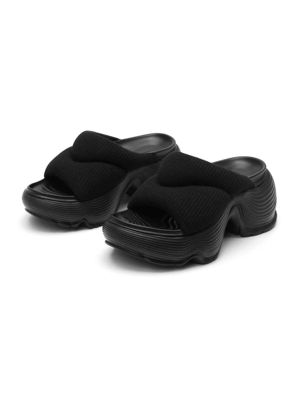 OREA Quilted Padded Platform Slides Black