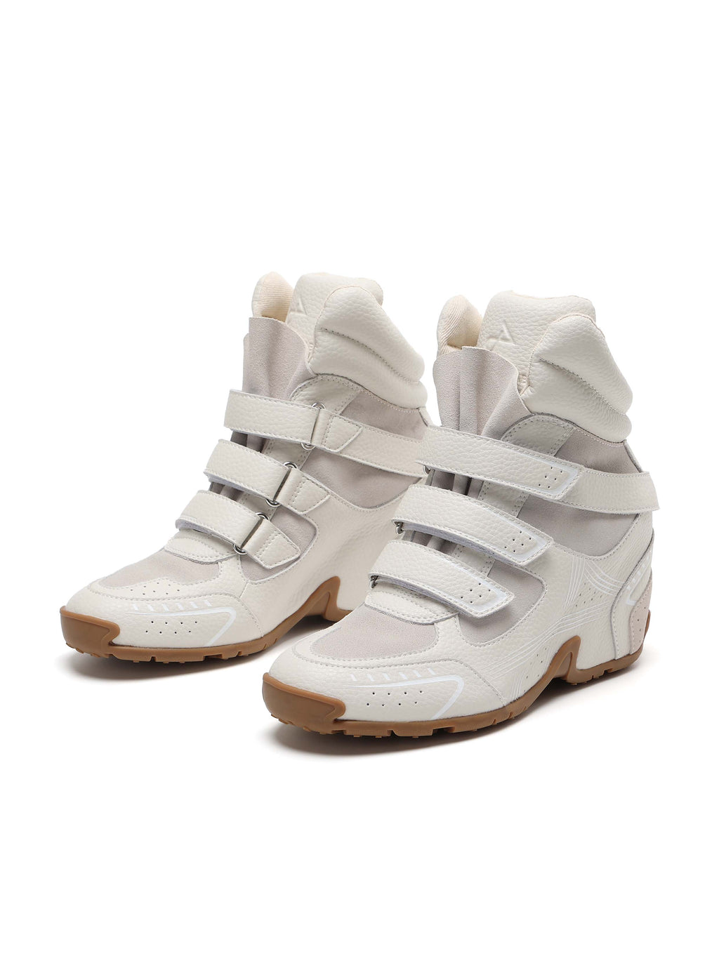 THETIS Triple-Strap Wedge Sneakers Ivory White