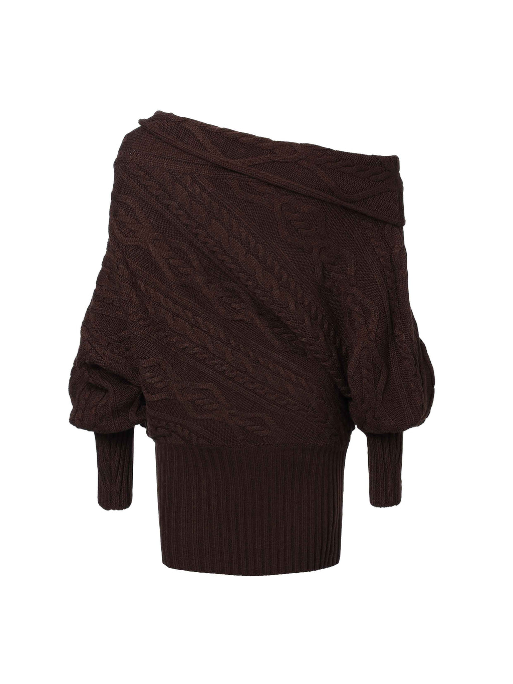 Asymmetric Cable-Knit Sweater Espresso Brown