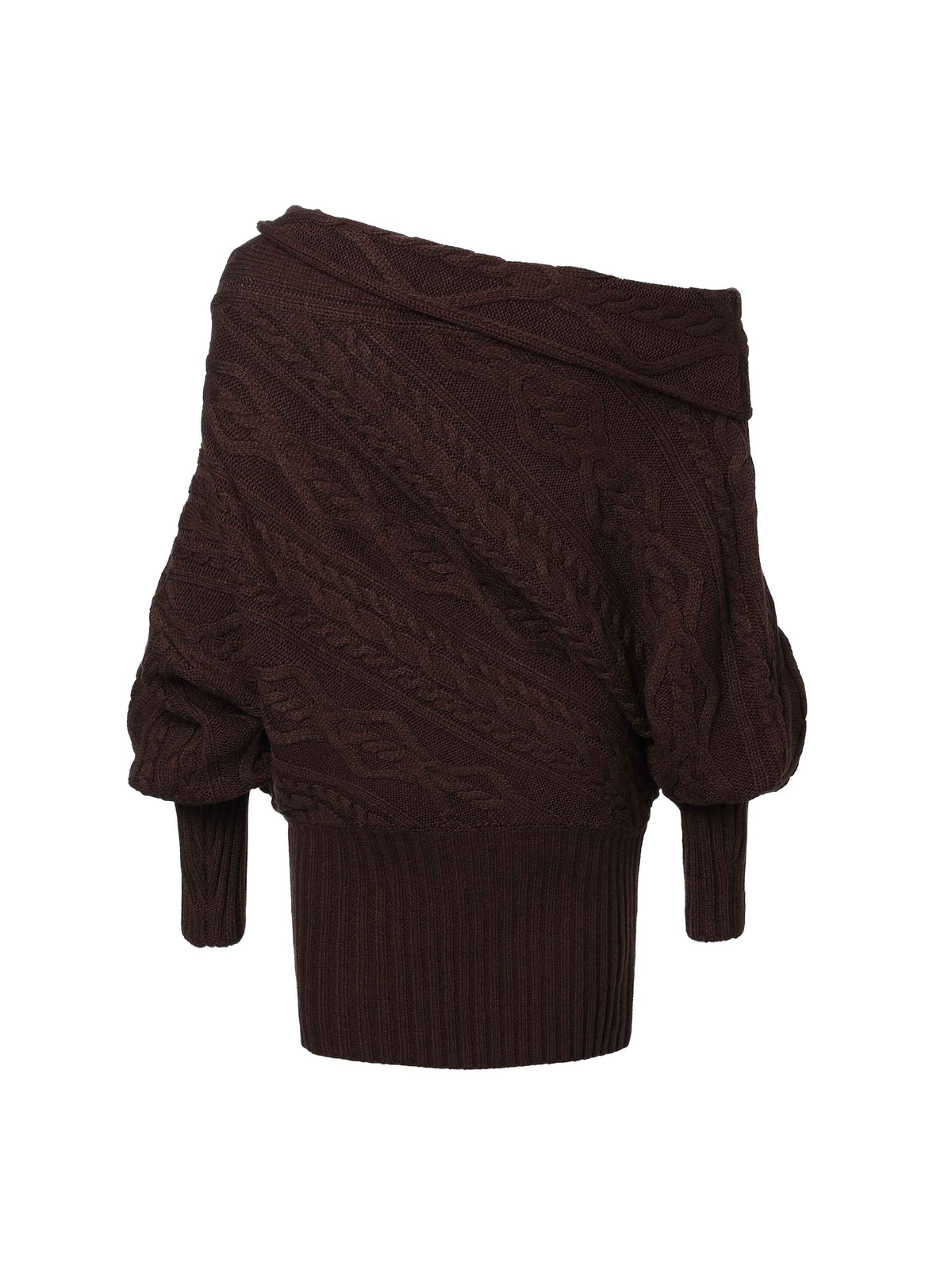 Asymmetric Cable-Knit Sweater Espresso Brown