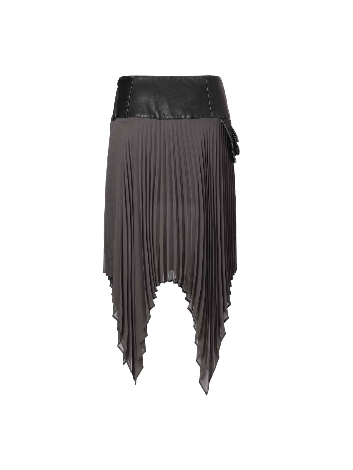 Pleated Leather-Waist Midi Skirt
