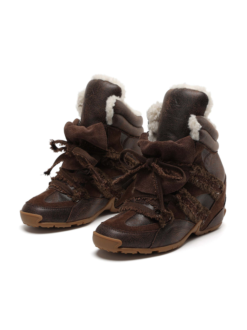 ARIADNE Distressed Wedge Sneakers Cocoa Brown