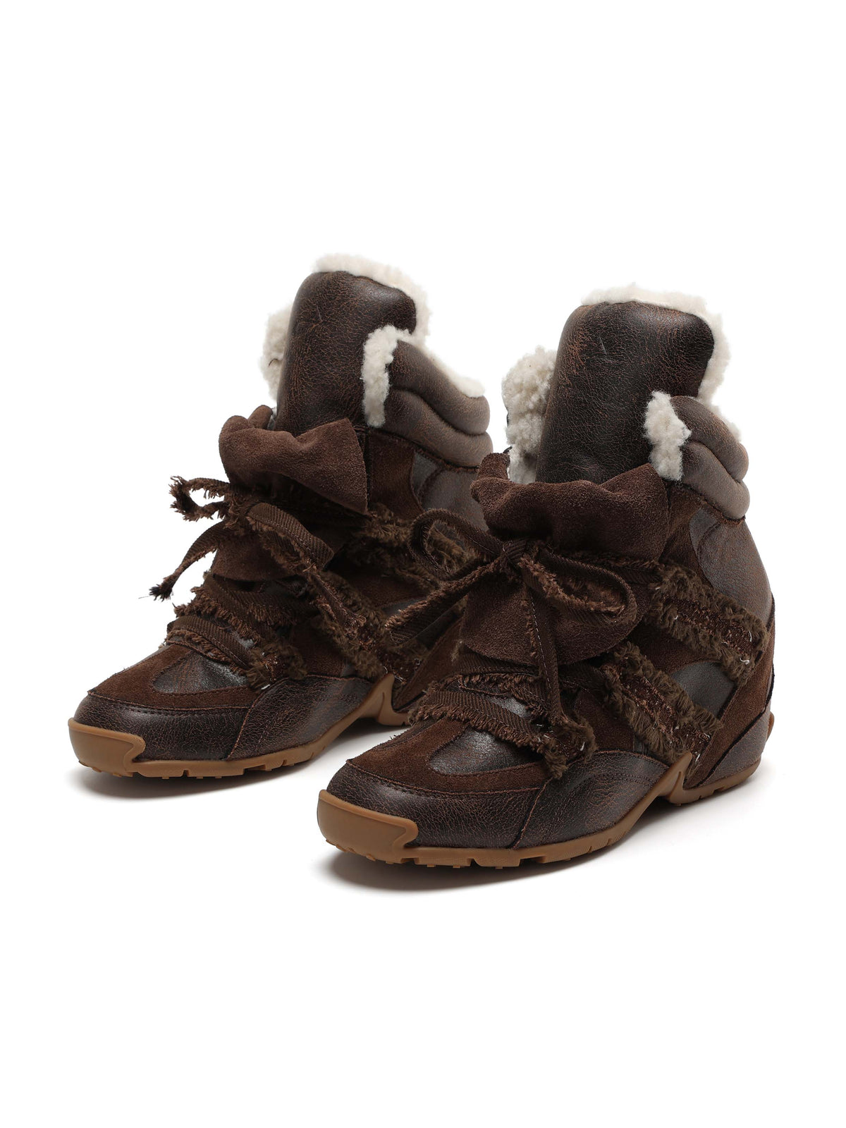 ARIADNE Distressed Wedge Sneakers Cocoa Brown