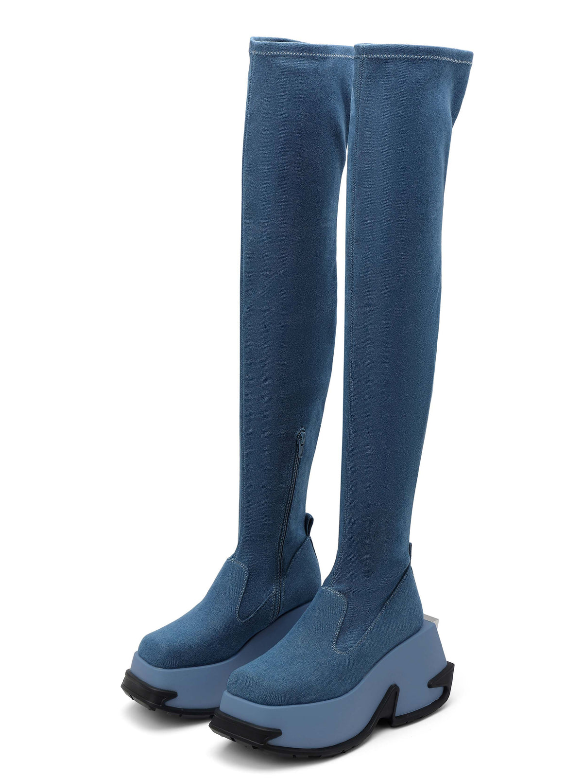 KLYMENE Overknee-Stiefel mit Keilabsatz, blauem Denim