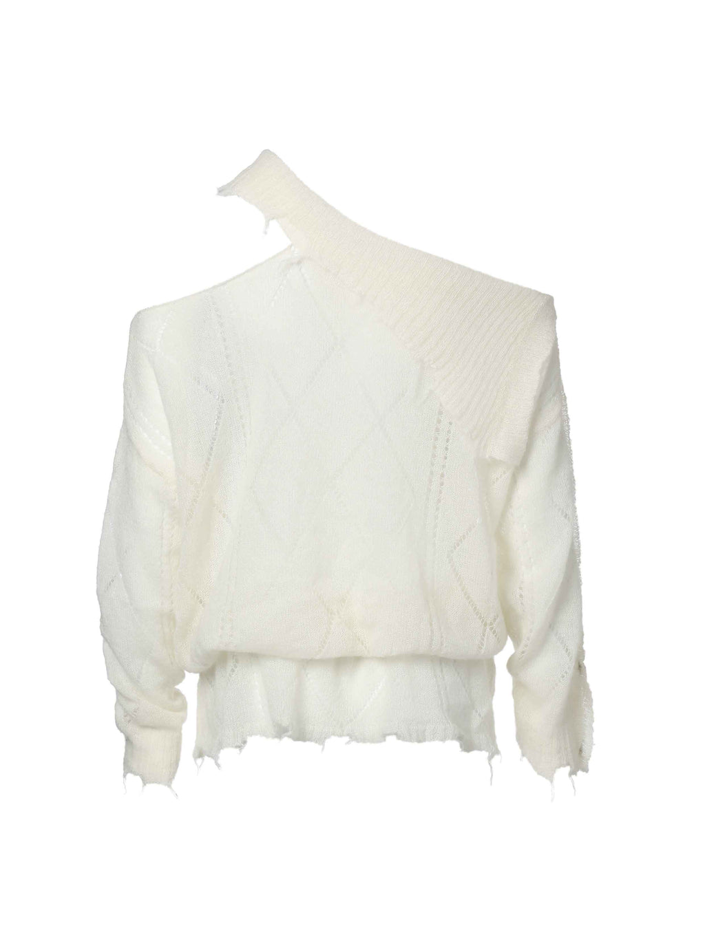 Asymmetric Off-Shoulder Mohair Knit Sweater Ivory White