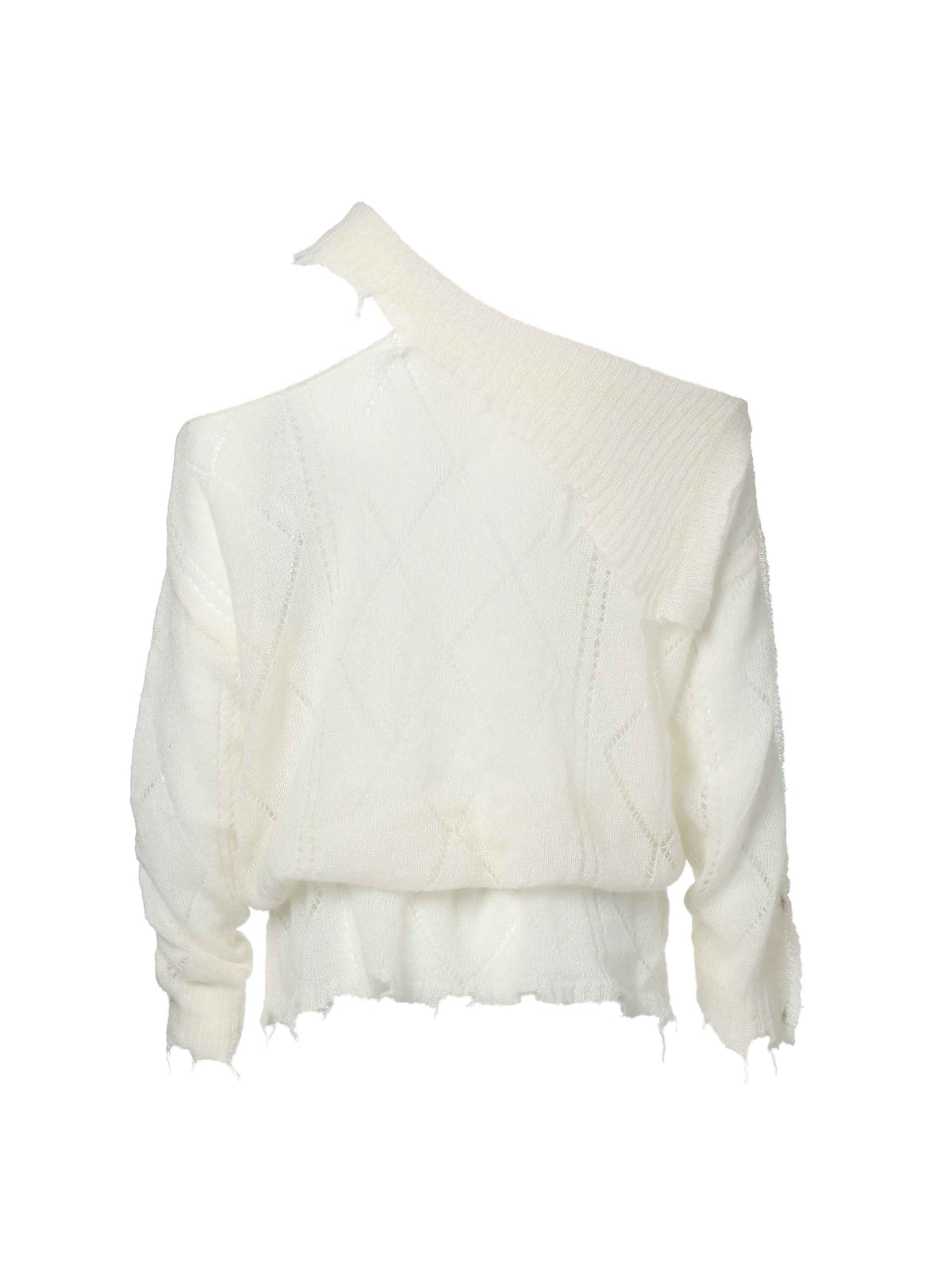 Asymmetric Off-Shoulder Mohair Knit Sweater Ivory White