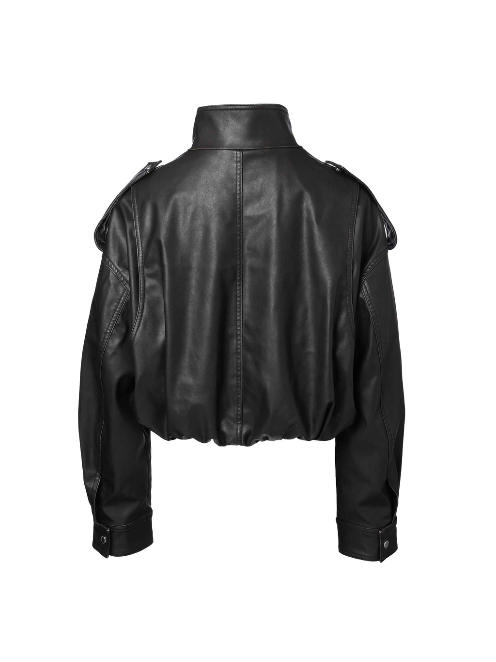 Washed Belted Cropped Moto Jacket Black