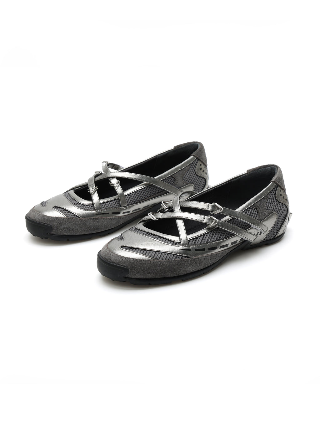 PHEME Ballerinas mit gekreuzten Riemen, Gunmetal-Silber
