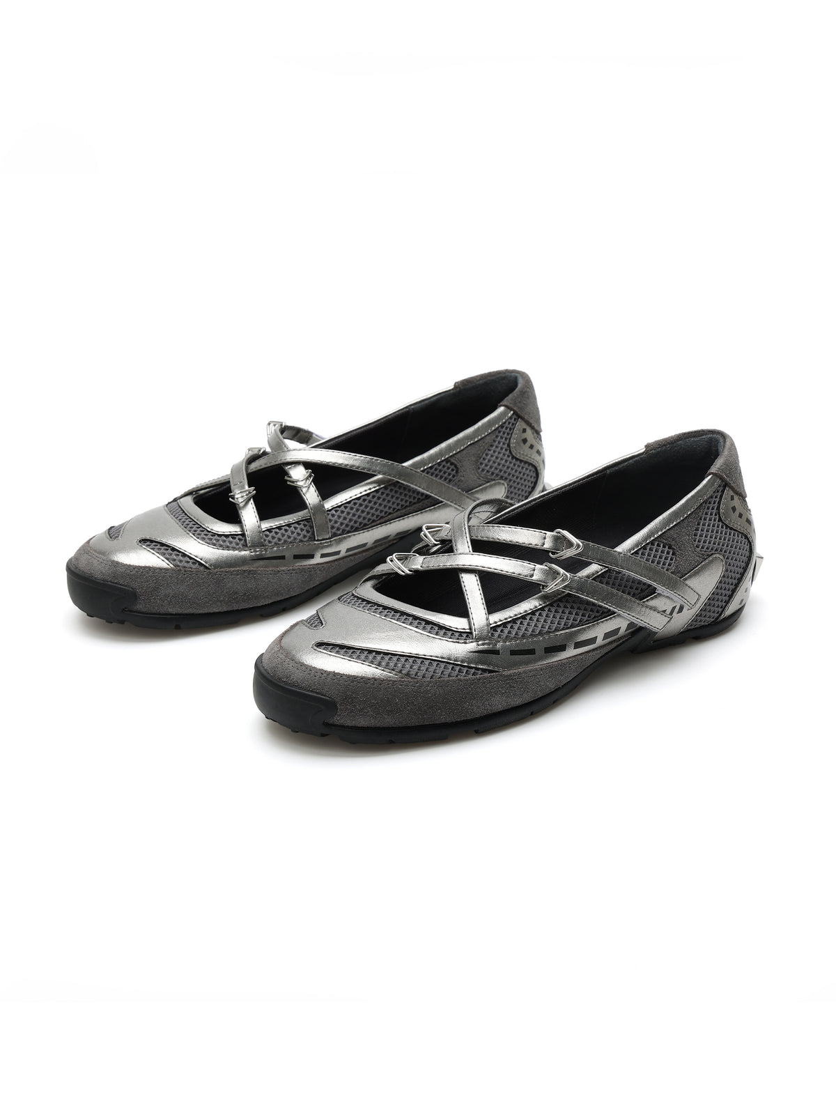 PHEME Ballerinas mit gekreuzten Riemen, Gunmetal-Silber