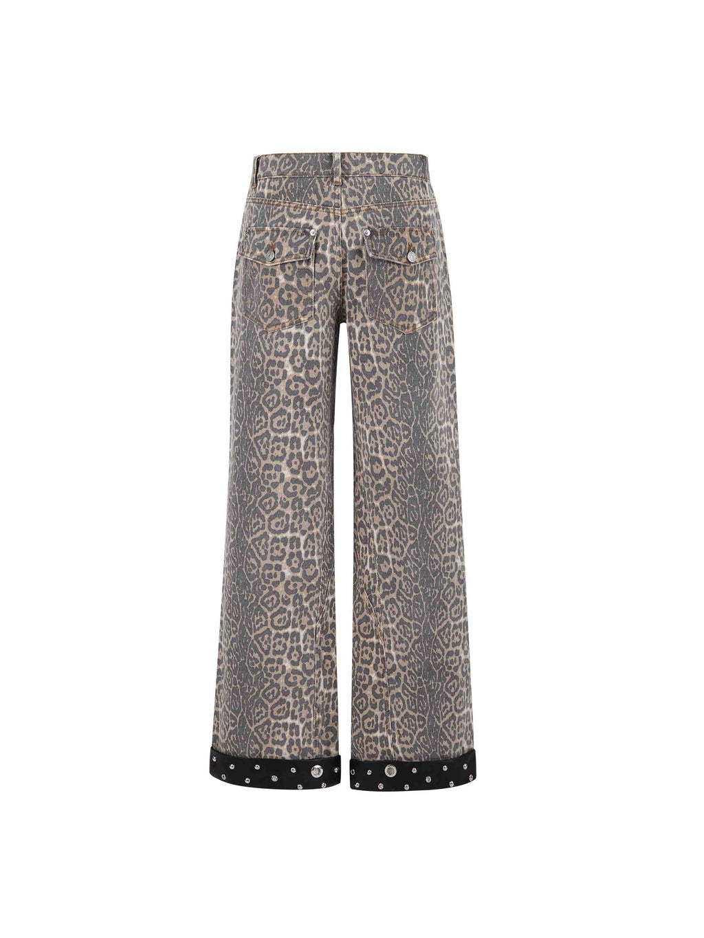 Studded Leopard Wide-Leg Jeans