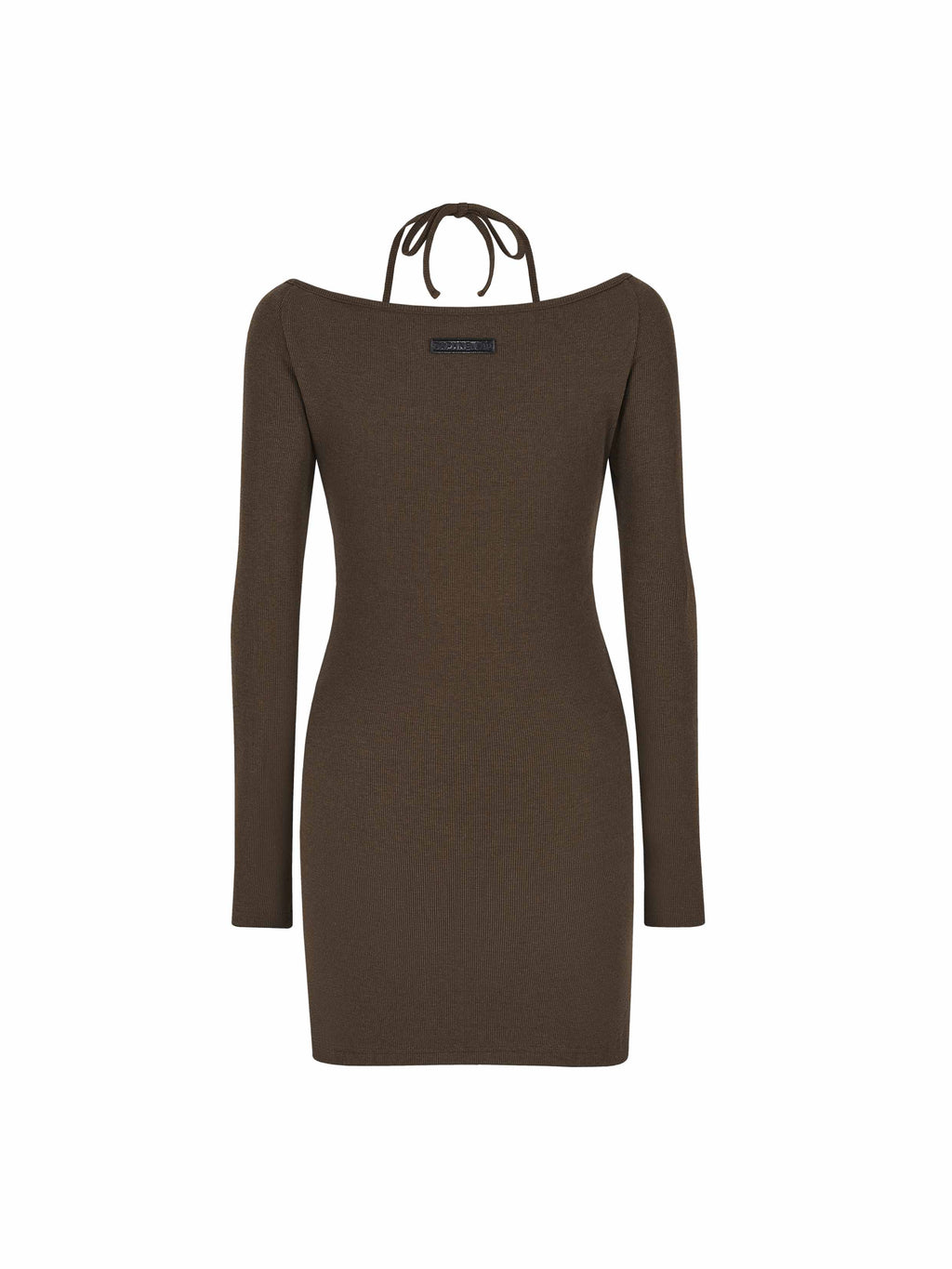 Layered Halter Knit Mini Dress Espresso Brown