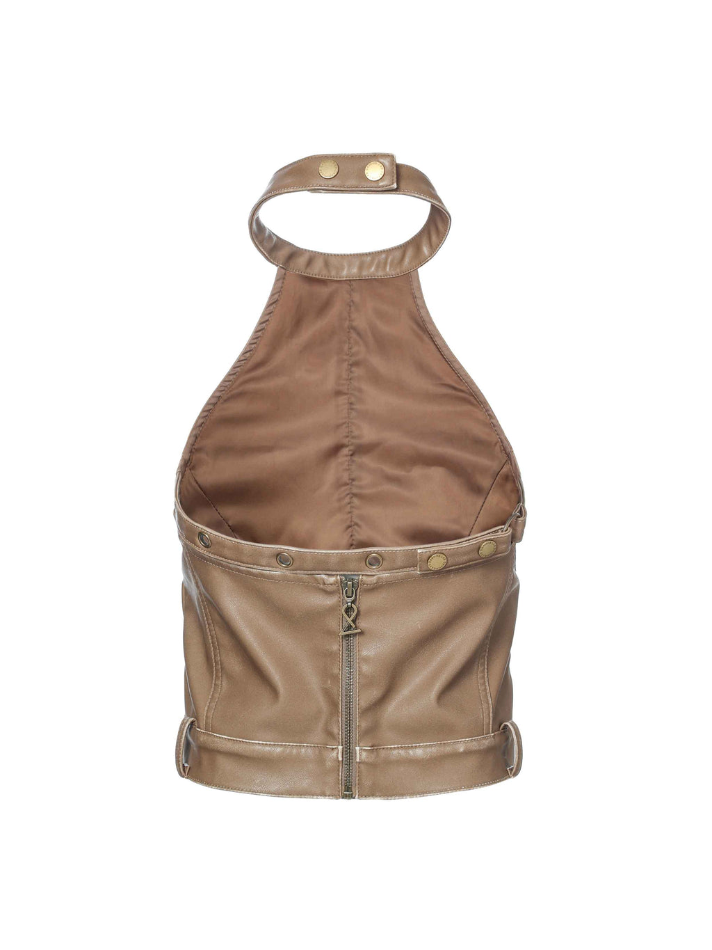 Washed Moto Halter Top Khaki Brown