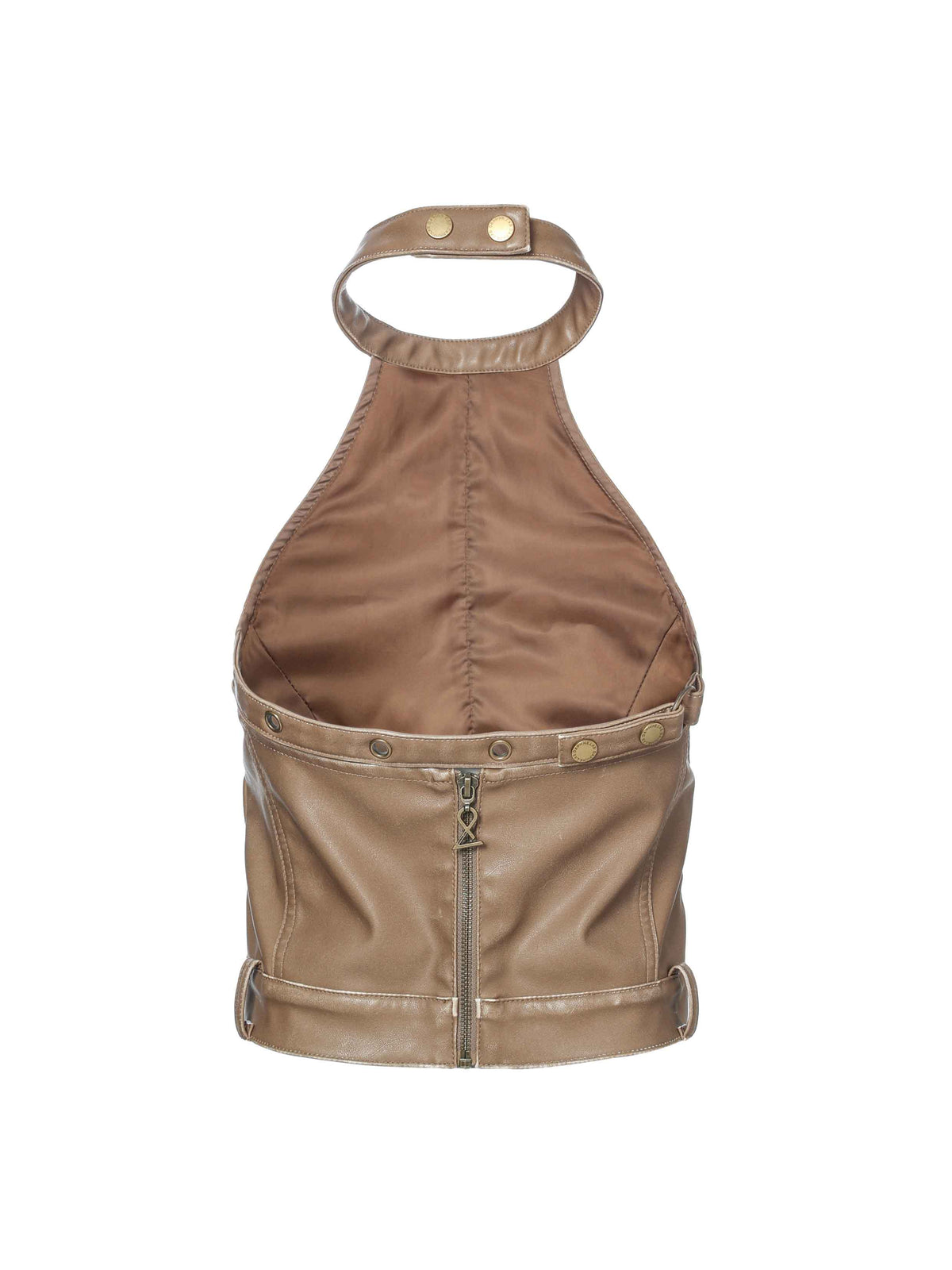 Washed Moto Halter Top Khaki Brown