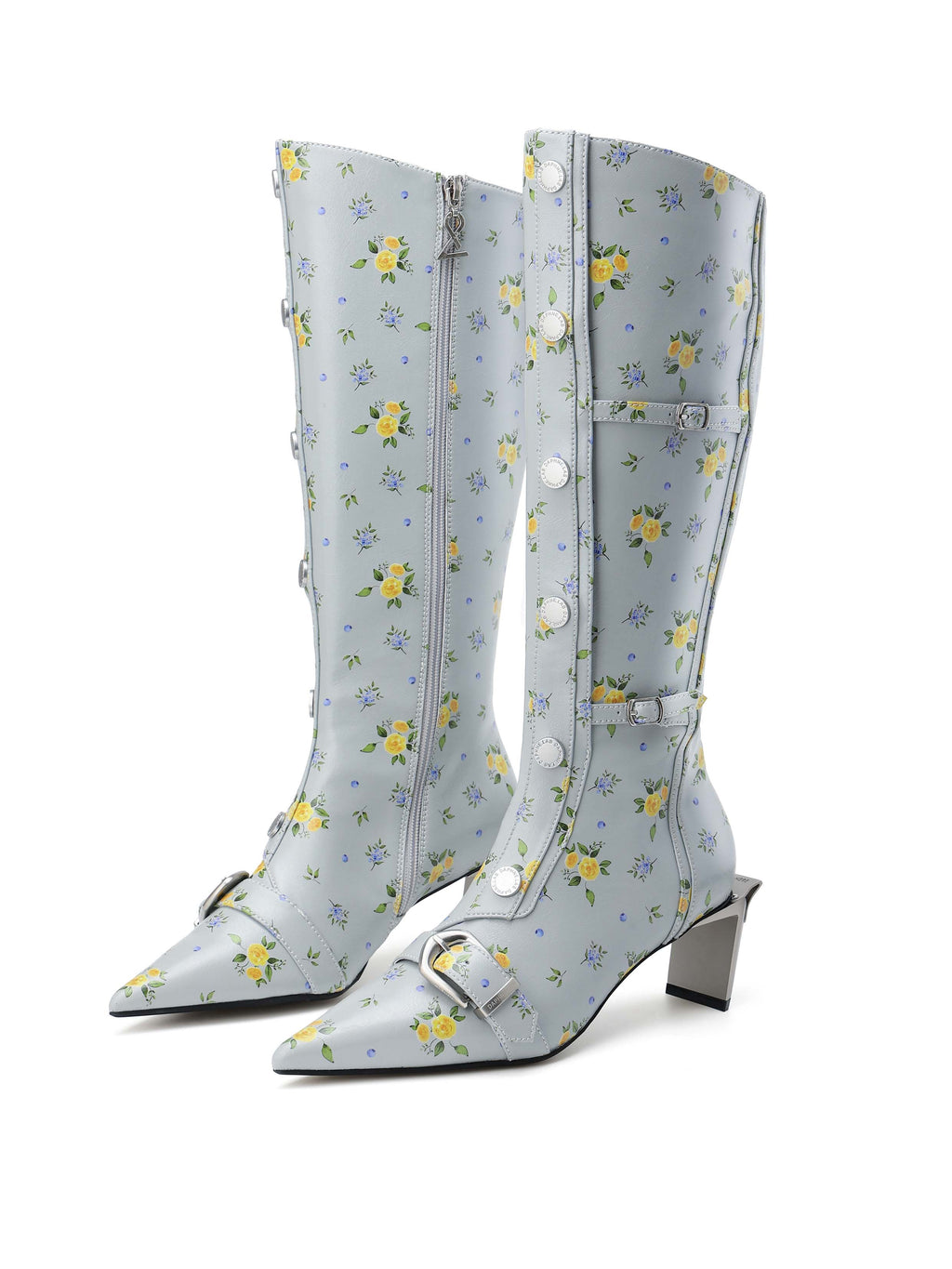CHLORIS Floral Buckle Knee-High Boots