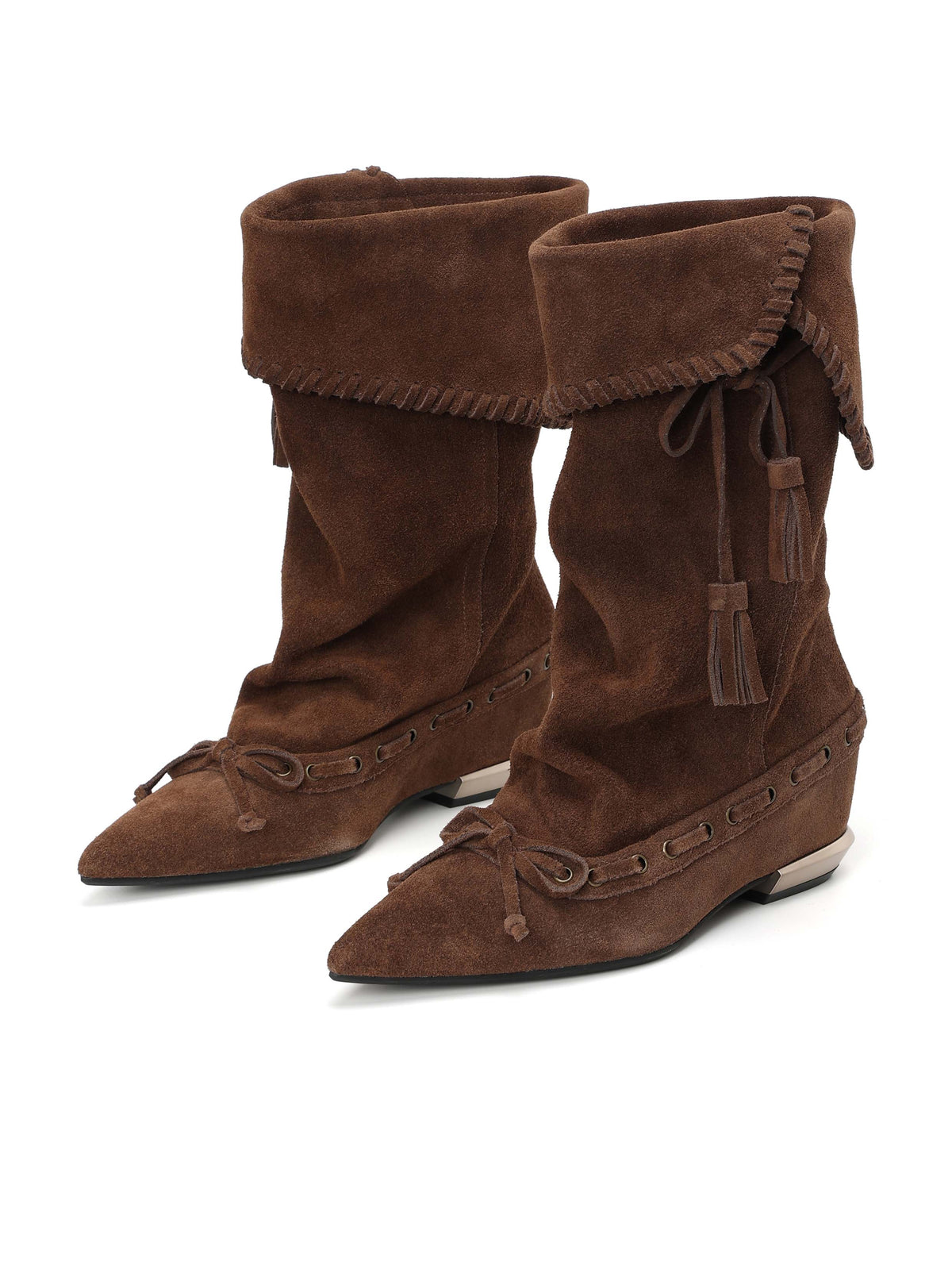 DANAE Fold-Over Tassel High Ankle Boots Cocoa Brown