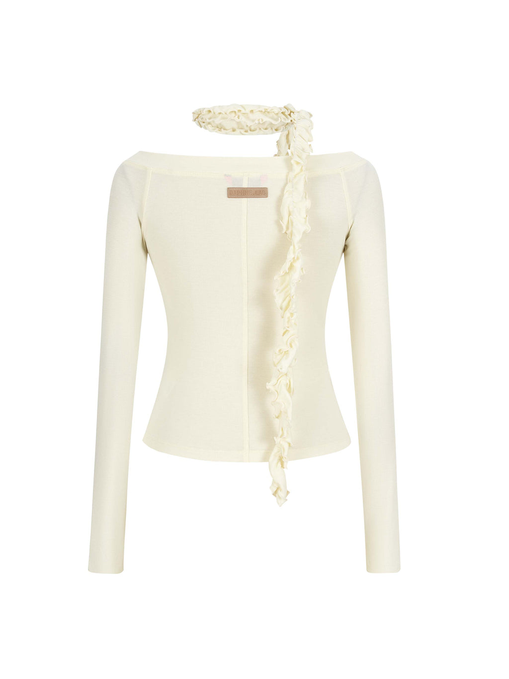 Lace Panel Off-Shoulder Top with Ruffle Scarf Ivory
