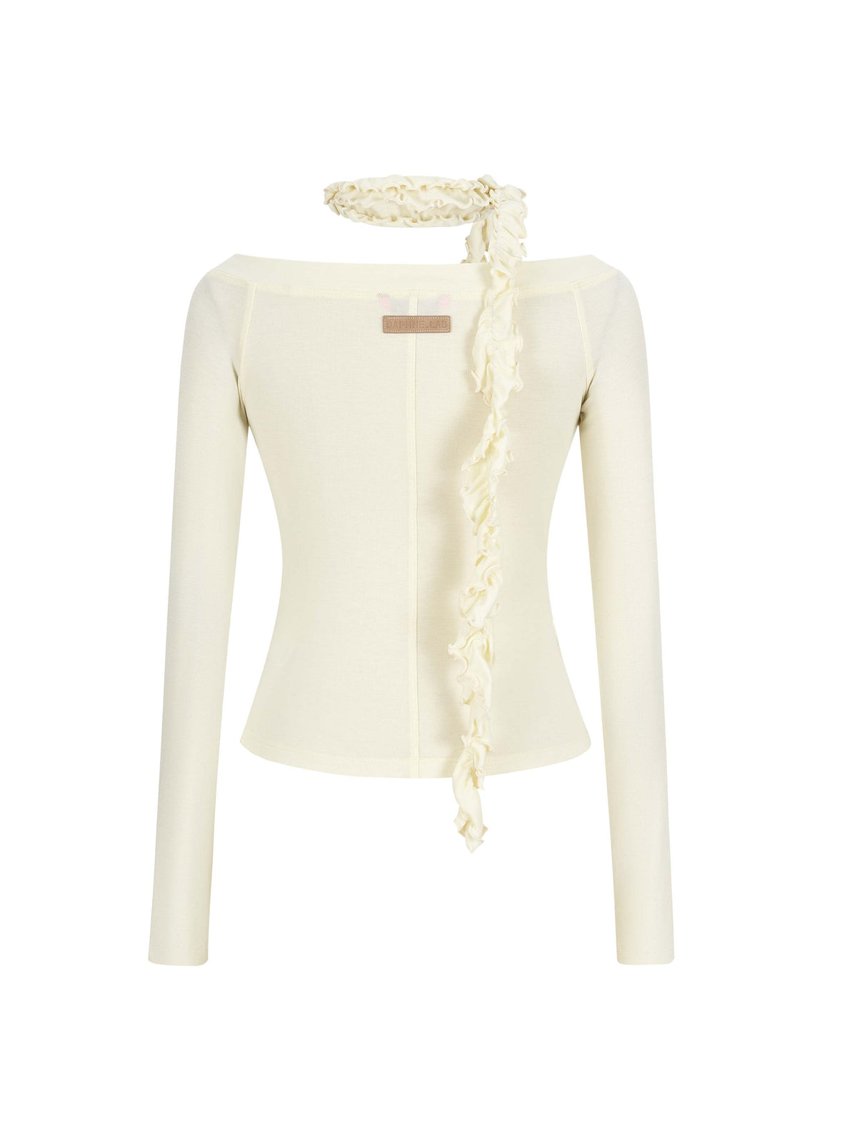 Lace Panel Off-Shoulder Top with Ruffle Scarf Ivory