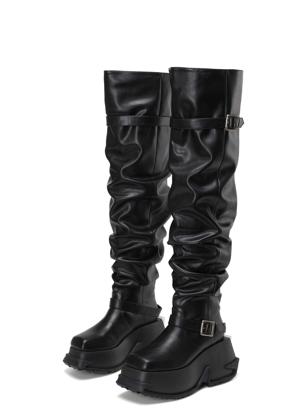 NEMESIS Buckle Platform OTK Boots Black