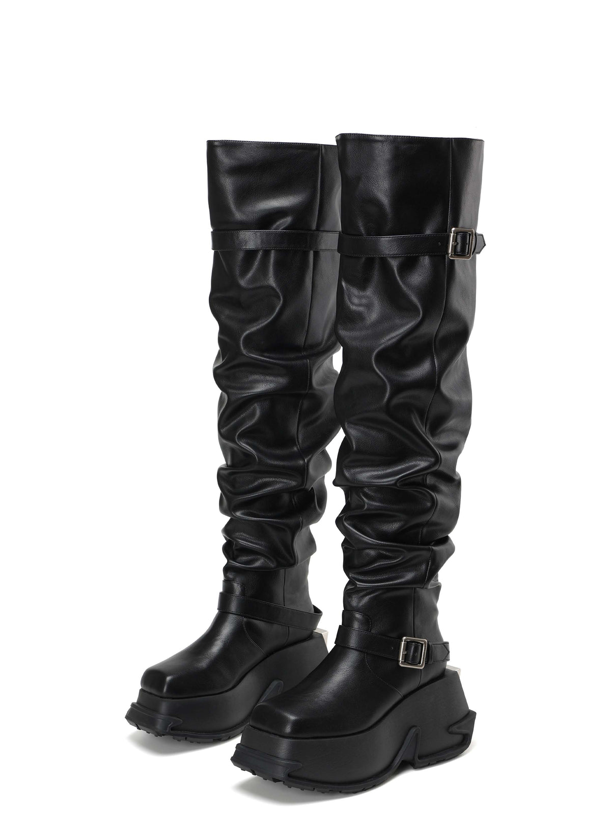 NEMESIS Buckle Platform OTK Boots Black