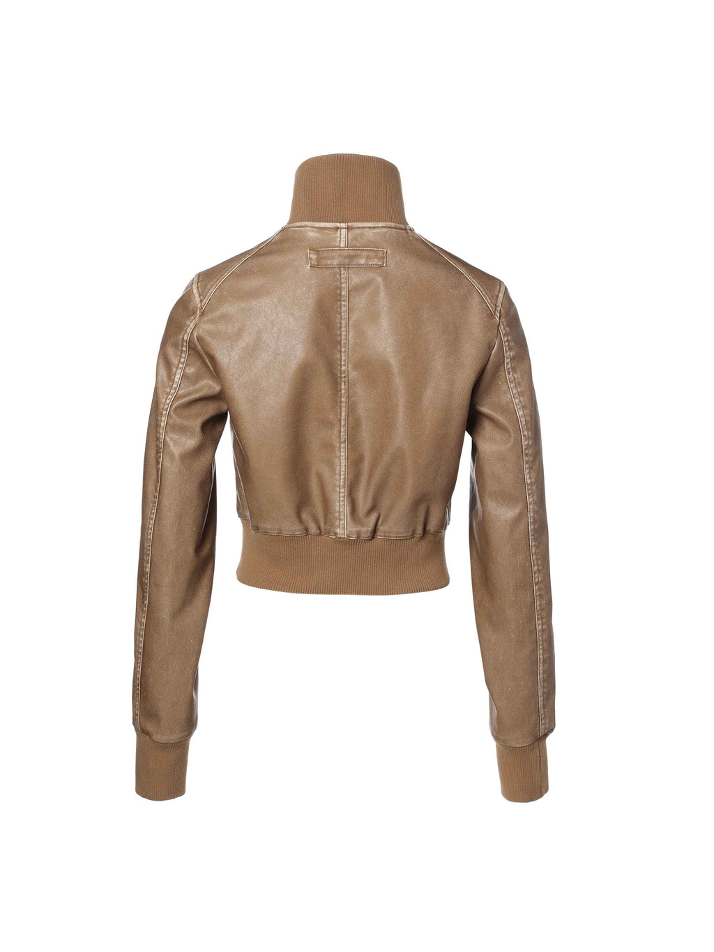Vintage Washed Cropped Biker Jacket Light Brown
