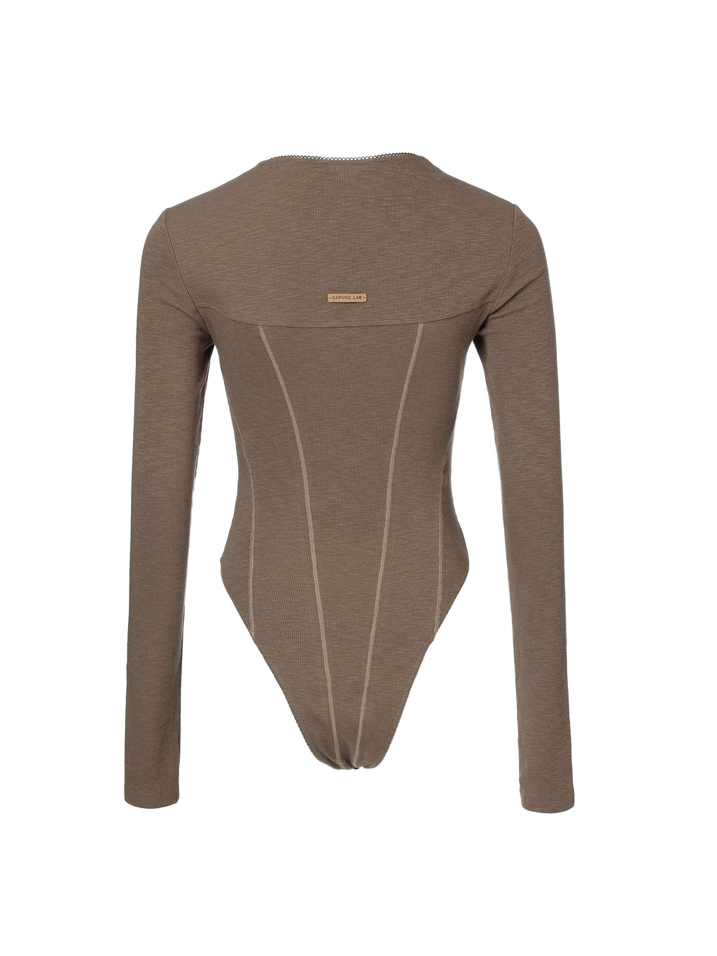 Contrast Seam Square-Neck Bodysuit Beige Mocha