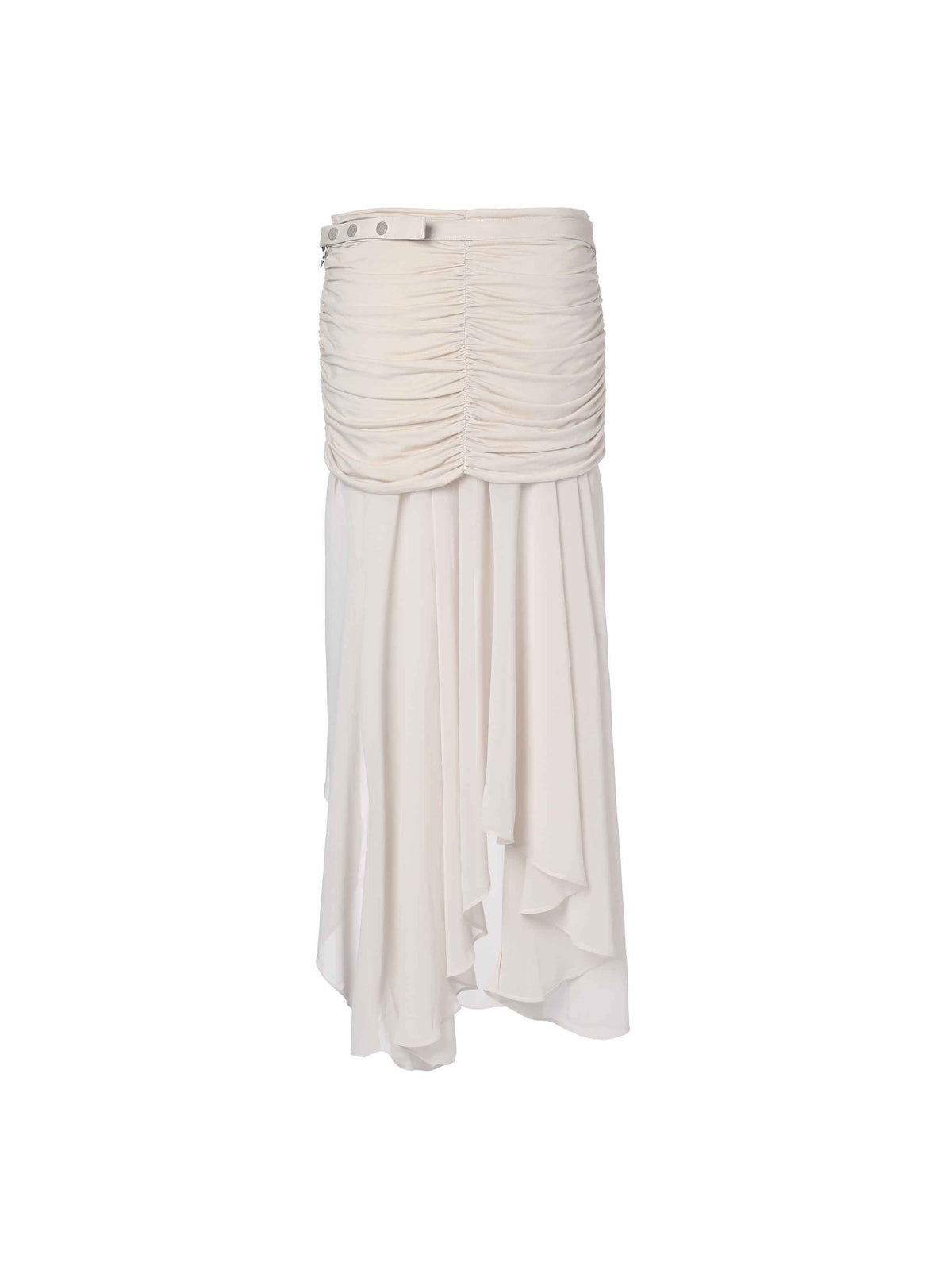 Ruched Asymmetric Chiffon Maxi Skirt Ivory White
