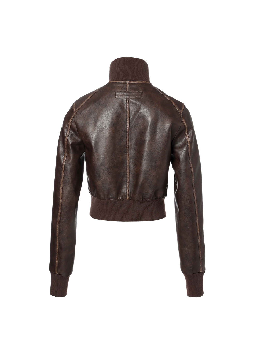 Vintage Washed Cropped Biker Jacket Dark Brown