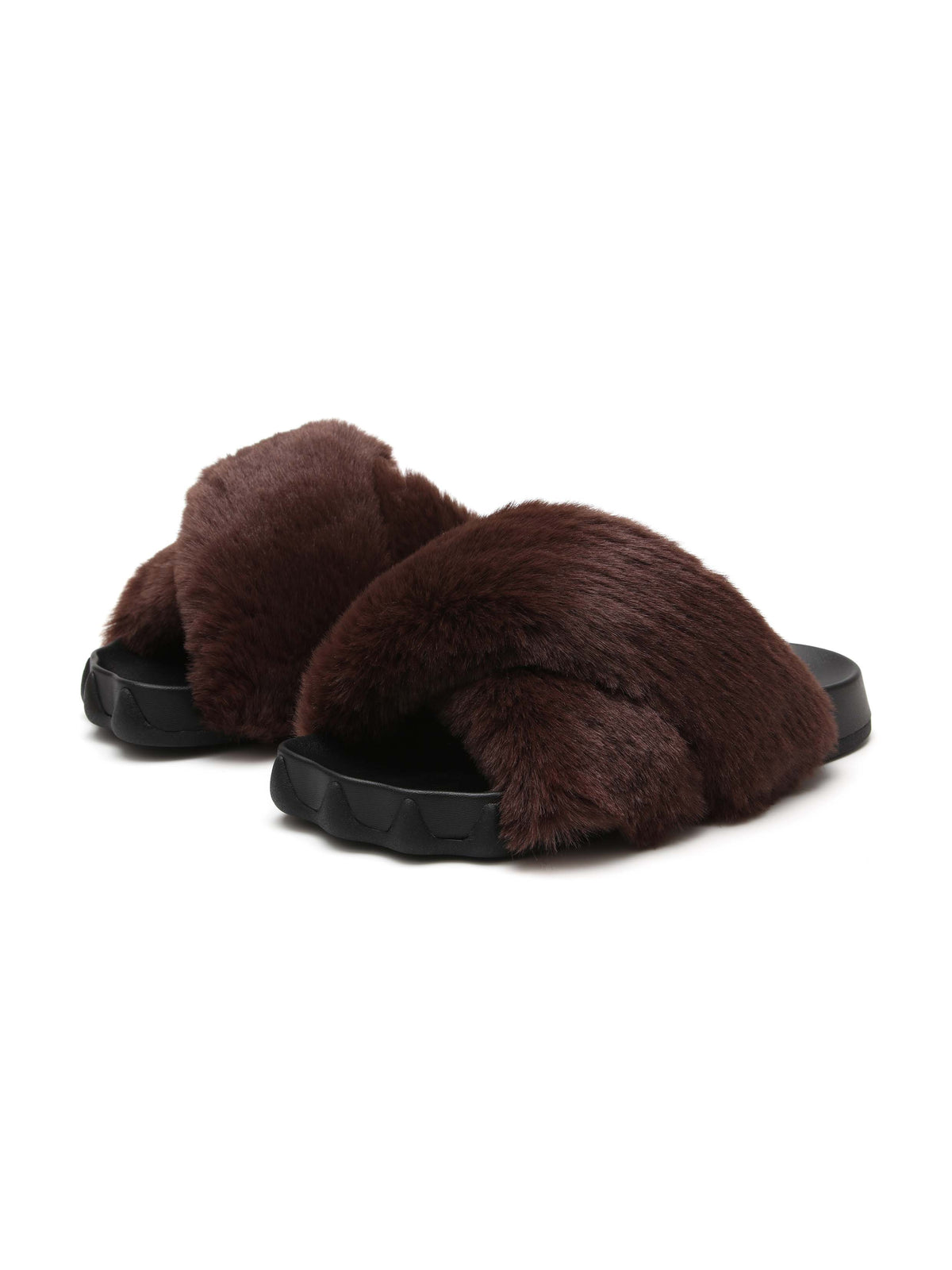 HESTIA Fur Cross-Strap Slides Espresso Brown