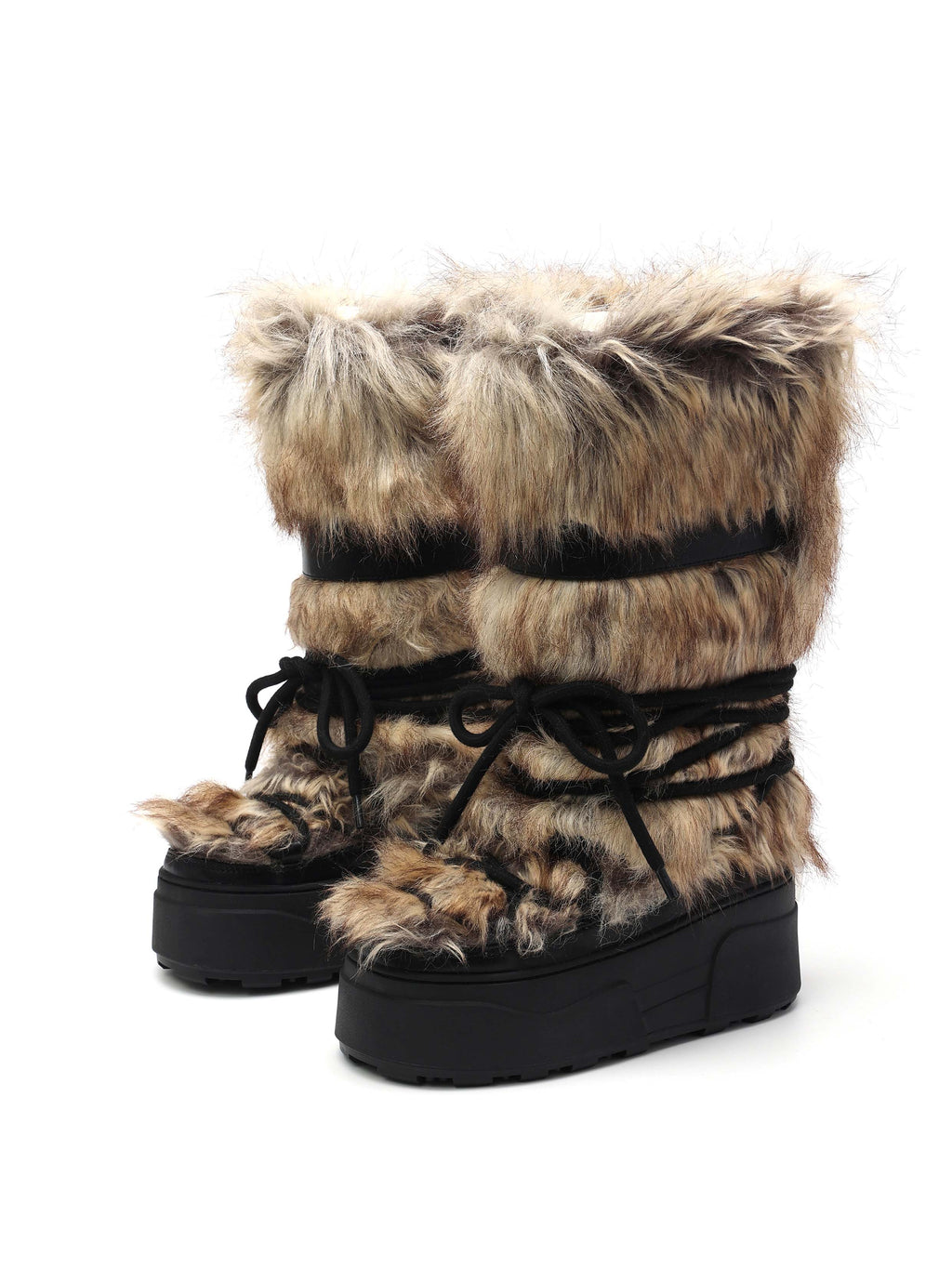 KHIONE Fur Platform High Ankle Boots Brown