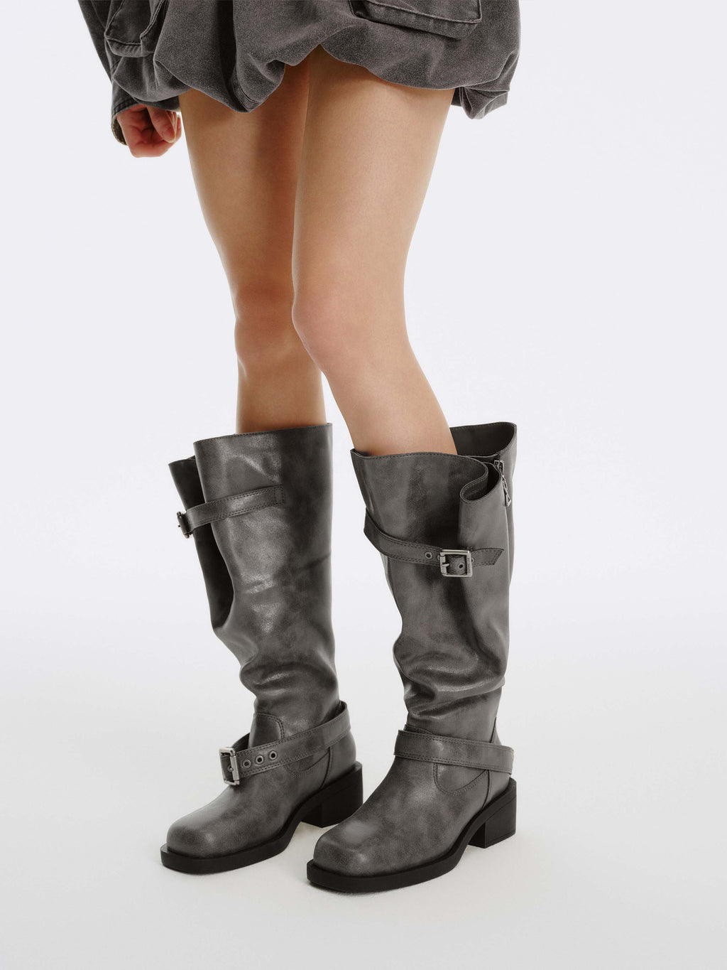 ACHLYS Buckle High Ankle Boots Dark Gray